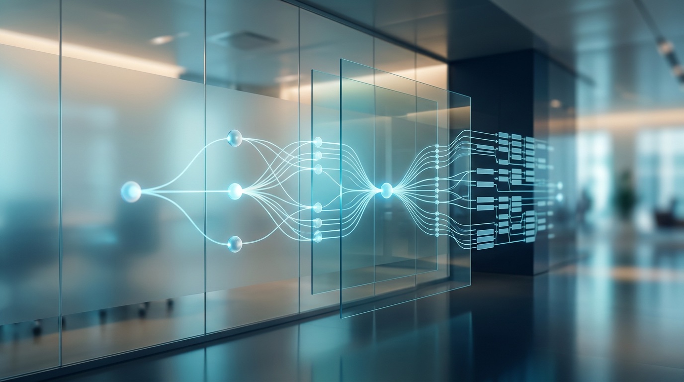 Digital data mapping visual on glass pane in modern office, aligning marketing insights with target product profile development.